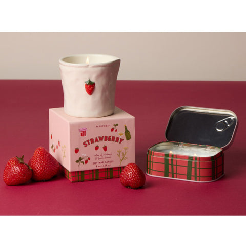 Paddywax - Bistro Strawberry Embossed Ceramic Candle - Rhubarb & Fresh Fennel