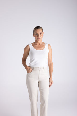 Two T's - Mini Stripe 7/8 Length Slim Jean-Straw/ White