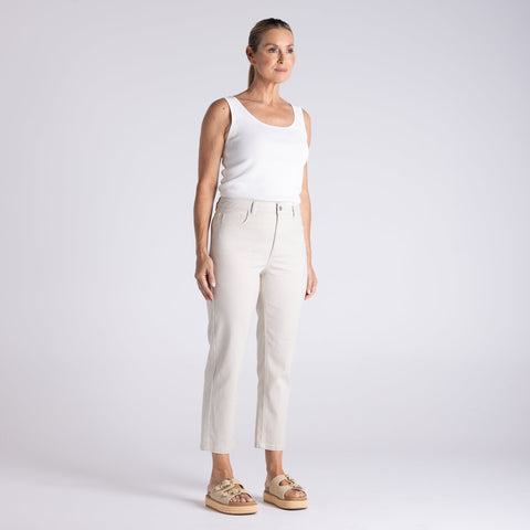 Two T's - Mini Stripe 7/8 Length Slim Jean-Straw/ White