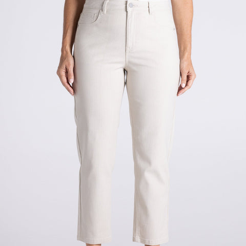 Two T's - Mini Stripe 7/8 Length Slim Jean-Straw/ White