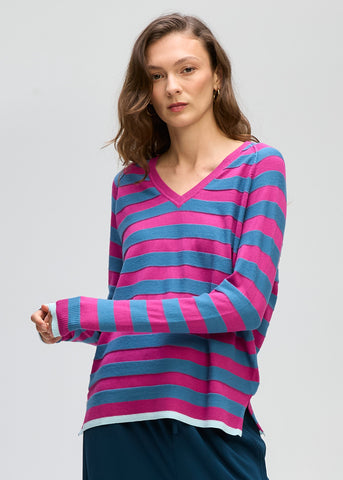 LD+Co - Stripe V Jumper-Plum