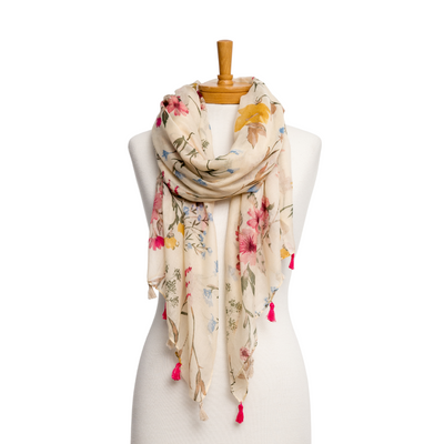 Taylor Hill - Multi Flower Scarf Ivory