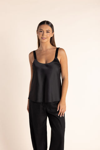 Two T's - Satin Cami Top Black