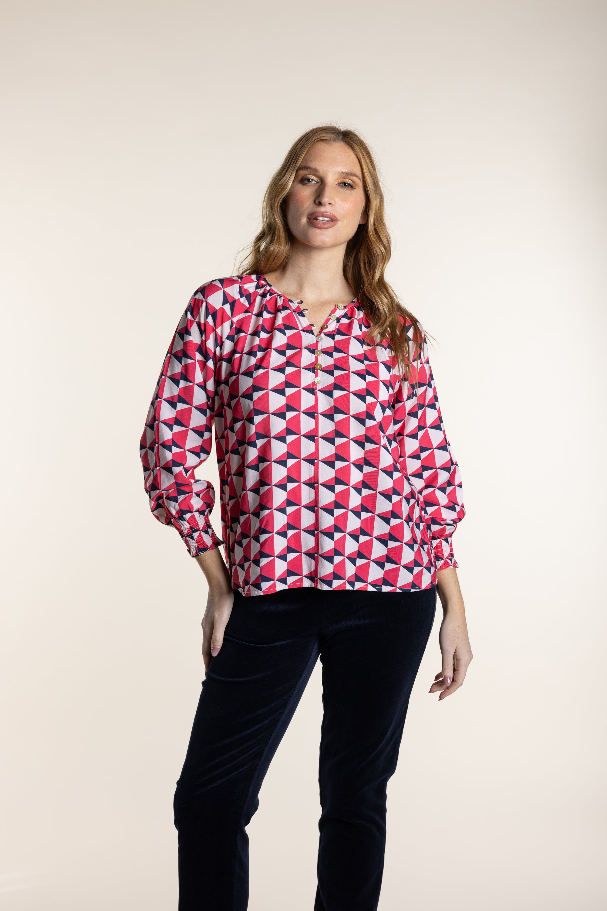 Two T's - Triangle Print Top Paradise Pink