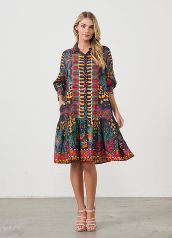 Holmes & Fallon - Tropical Print Drop Waist Dress - Black