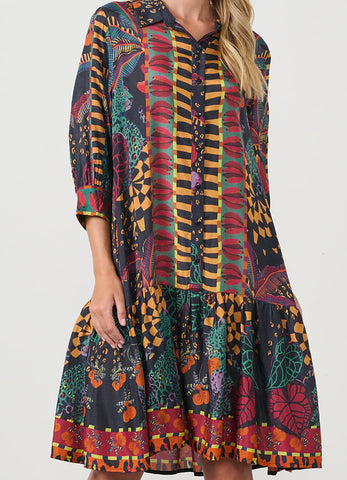 Holmes & Fallon - Tropical Print Drop Waist Dress - Black