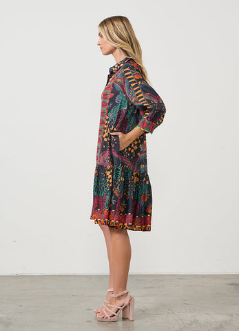 Holmes & Fallon - Tropical Print Drop Waist Dress - Black