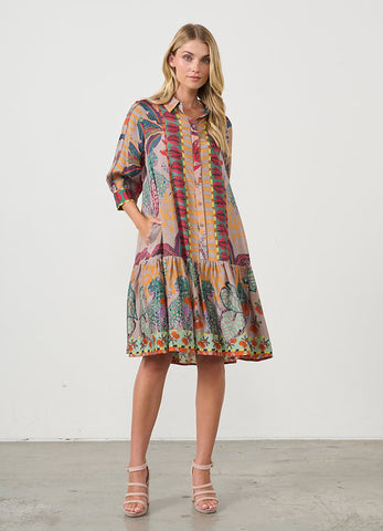 Holmes & Fallon - Tropical Print Drop Waist Dress - Mushroom