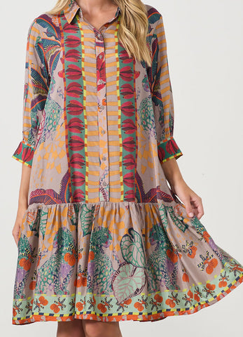 Holmes & Fallon - Tropical Print Drop Waist Dress - Mushroom