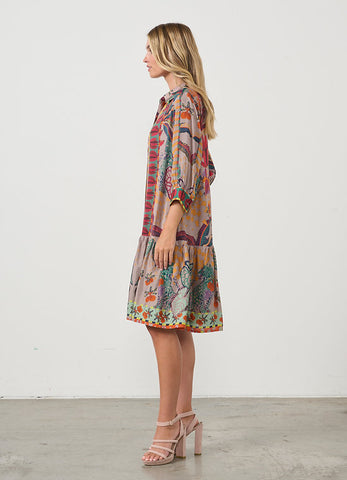 Holmes & Fallon - Tropical Print Drop Waist Dress - Mushroom