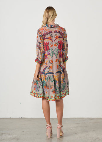 Holmes & Fallon - Tropical Print Drop Waist Dress - Mushroom