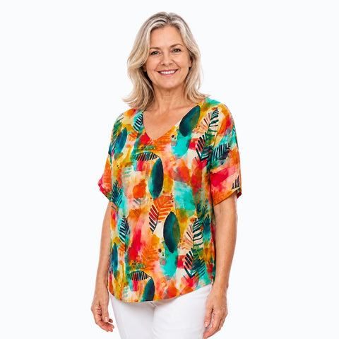 Claire Powell - Modal V Neck Top-Tropicana