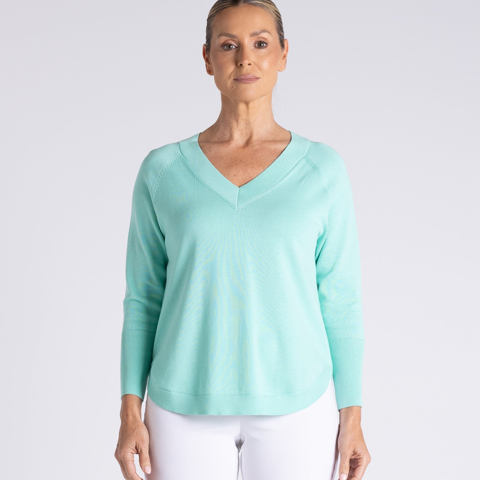 Two T's - Raglan V Neck Sweater-Lagoon