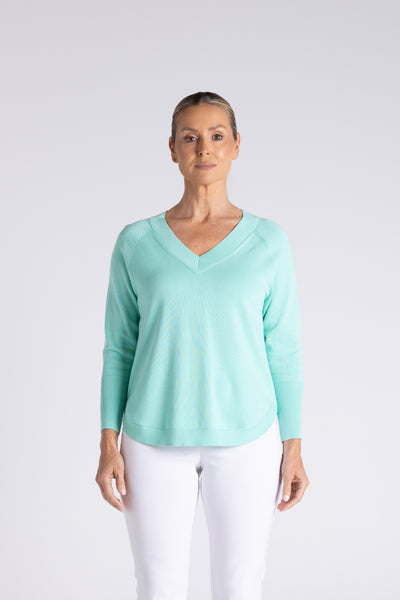 Two T's - Raglan V Neck Sweater-Lagoon