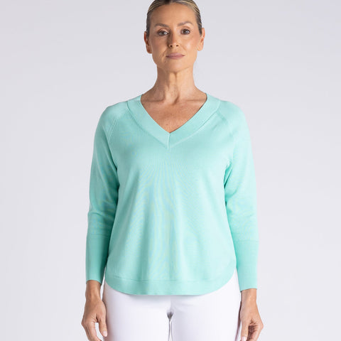 Two T's - Raglan V Neck Sweater-Lagoon
