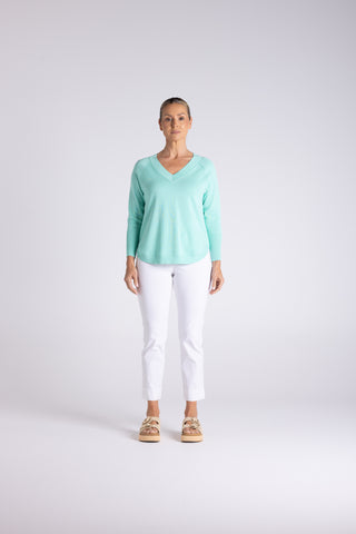 Two T's - Raglan V Neck Sweater-Lagoon