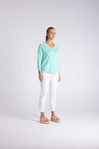 Two T's - Raglan V Neck Sweater-Lagoon