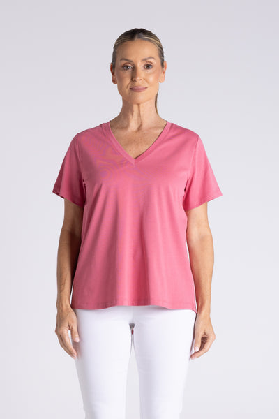 Two T's - V Neck T-Shirt - Dahlia