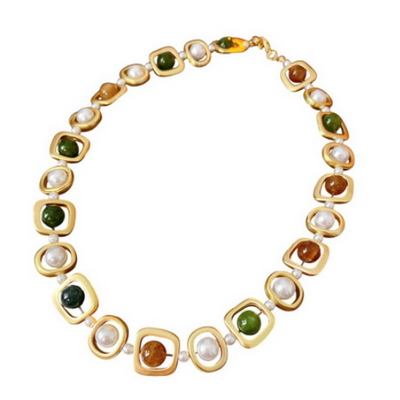 Sun Accessories - Vintage Charm Pearl & Stone Necklace