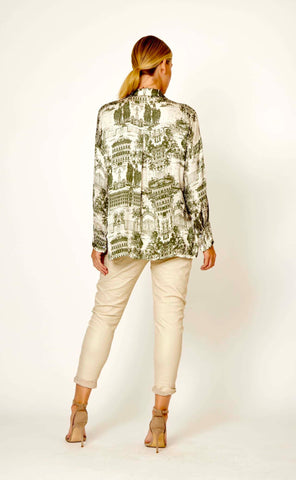 La Strada - 100% Viscose Shirt - Khaki/Cream Print