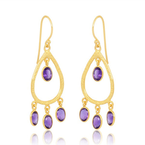 Sterling Silver Vermeil Tri Drop Gemstone Earrings