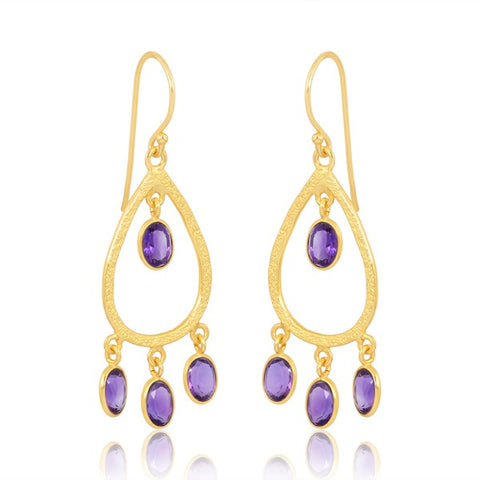 Sterling Silver Vermeil Tri Drop Gemstone Earrings