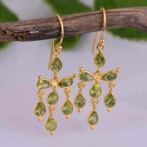 Sterling Silver Vermeil Dangle Gemstone Earrings