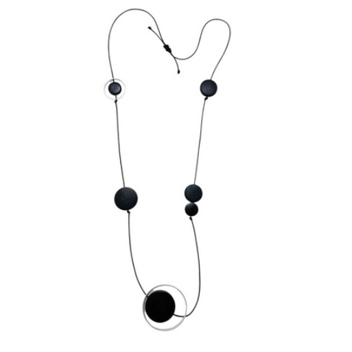 Sun Accessories - Wooden Disk Metal Ring Necklace-Black