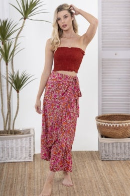 Pink Wrapped Frill Skirt Hot Pink Ruffle Trim Tie Side Wrap Skirt