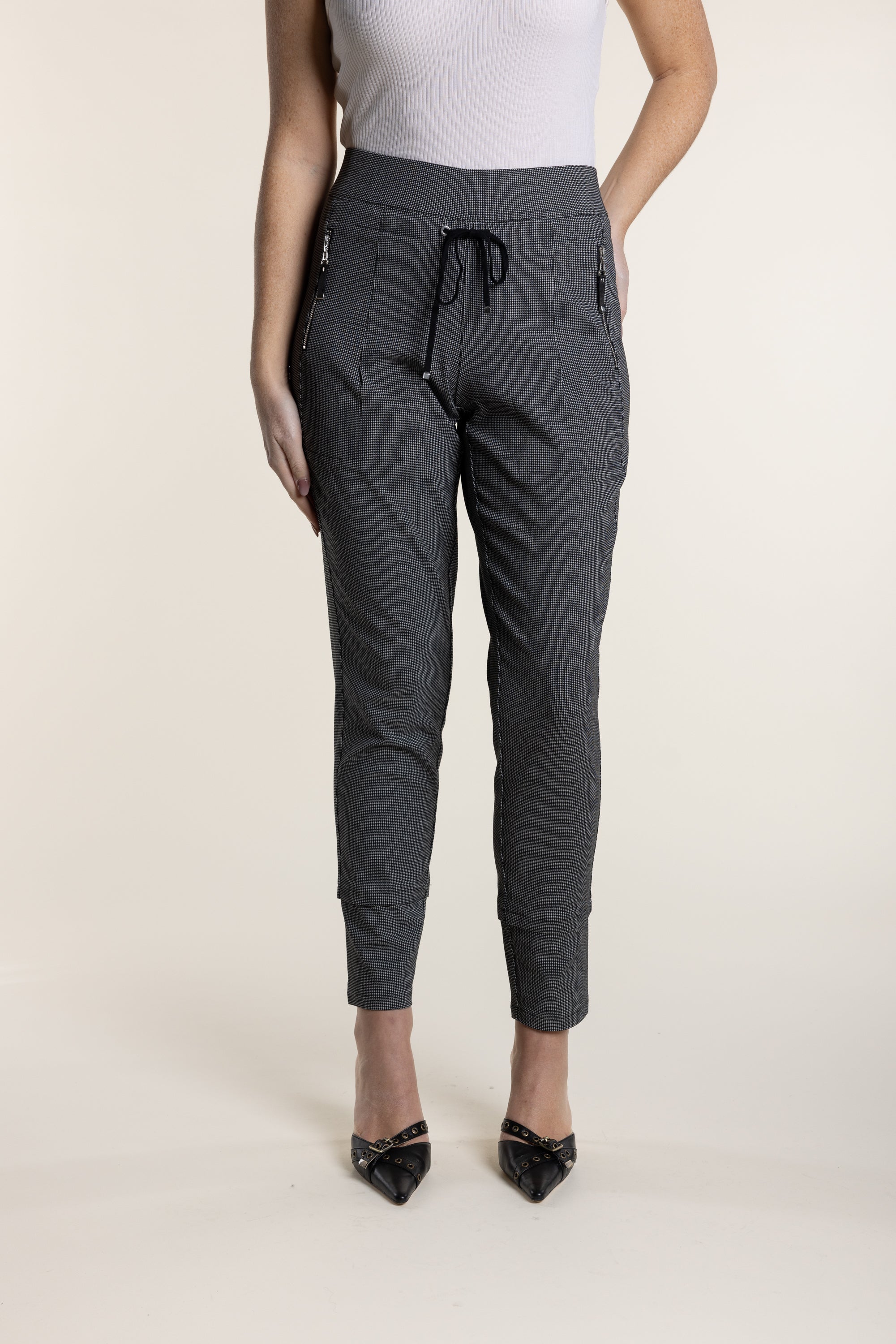 Two T's - Zip Panel Pant Mini Check-Black/White