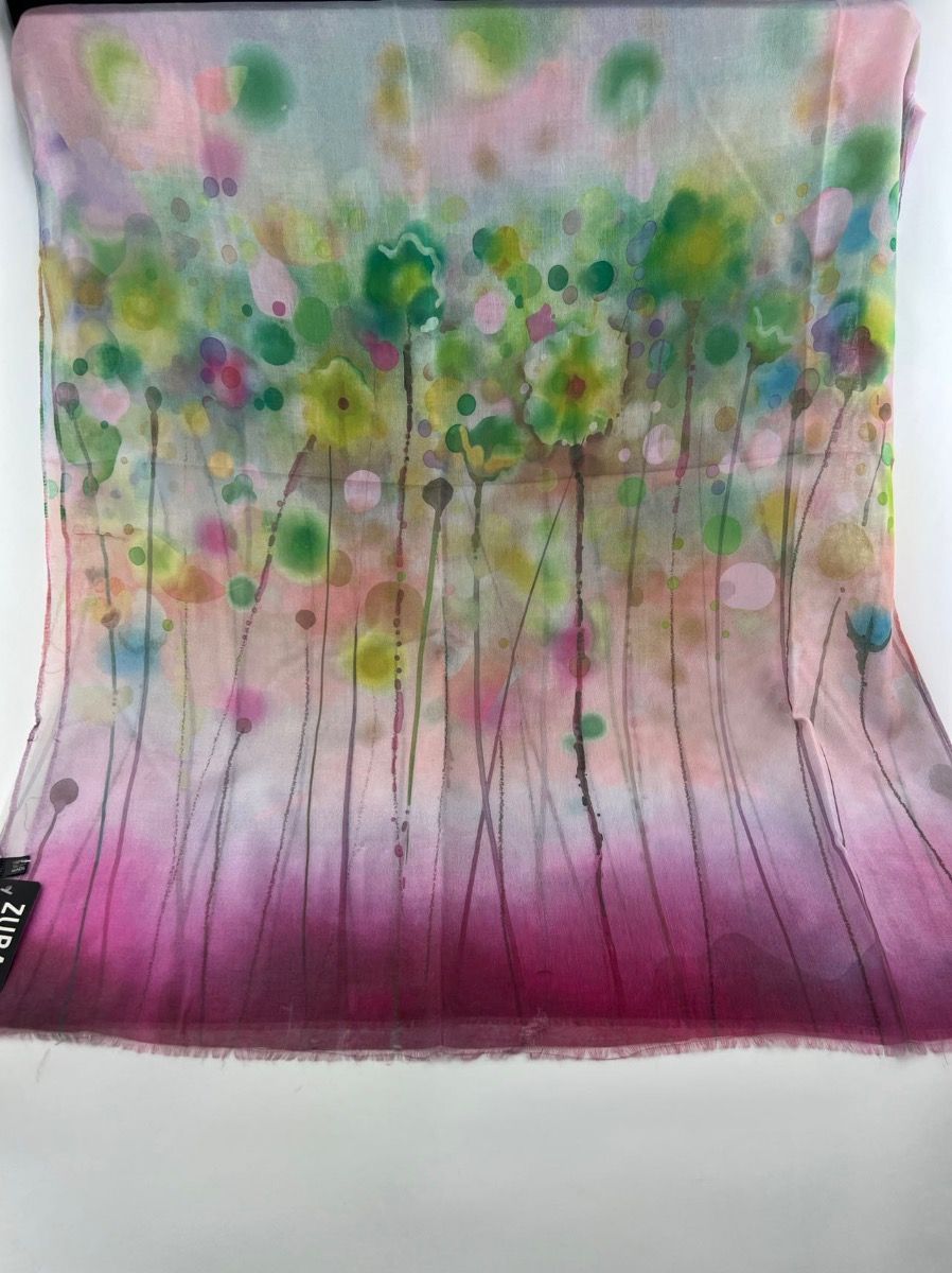 Zura - Quality Watercolour Floral Cotton Scarf - Greens