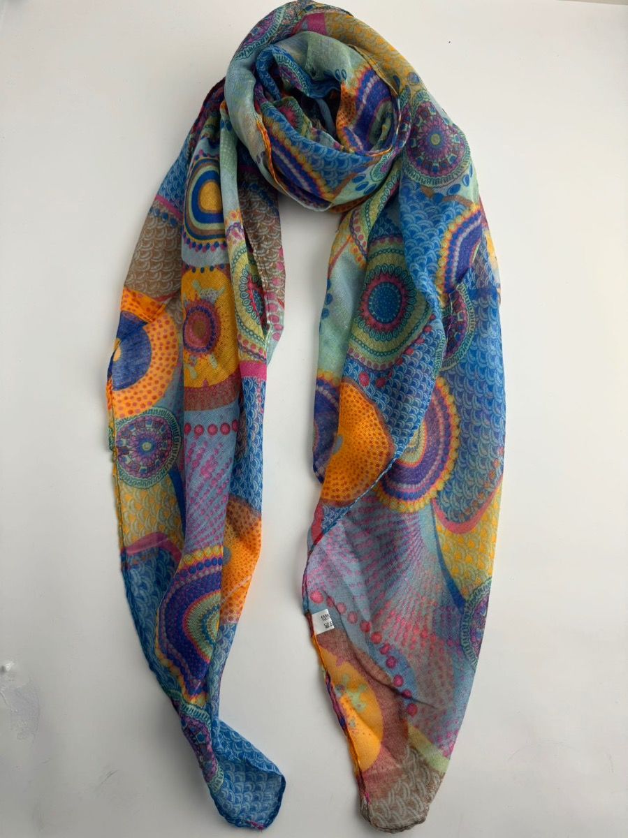 Zura - Aboriginal Art Print Scarf - Cobalt/ Orange