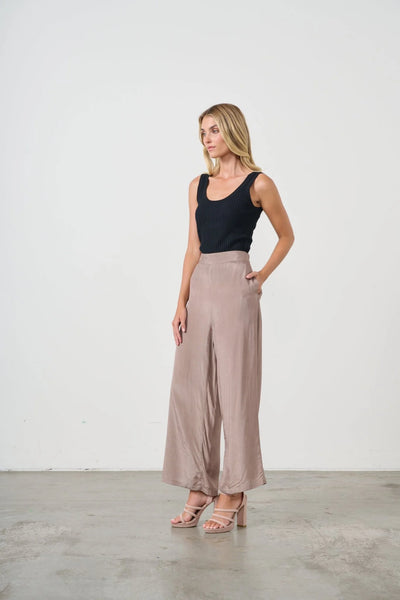 Holmes & Fallon - Half Elastic Waist Wide Pant-Mushroom