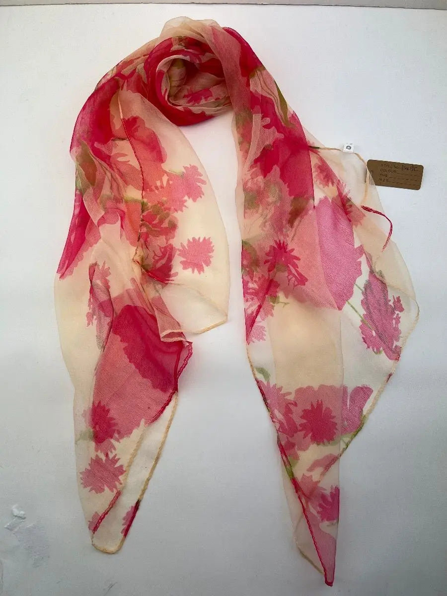 Zura - Single Layer Silk Scarf - Magenta Floral