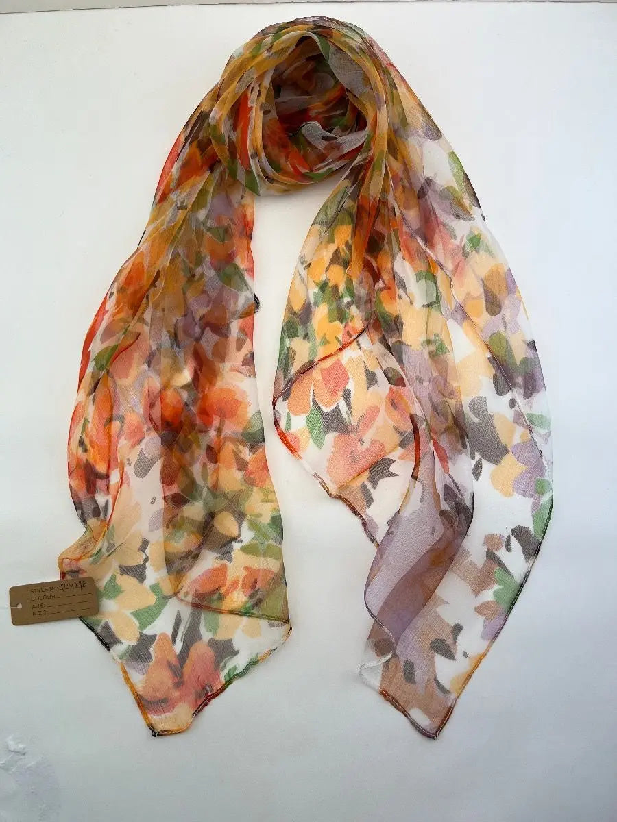 Zura - Single Layer Silk Scarf - Warm Floral