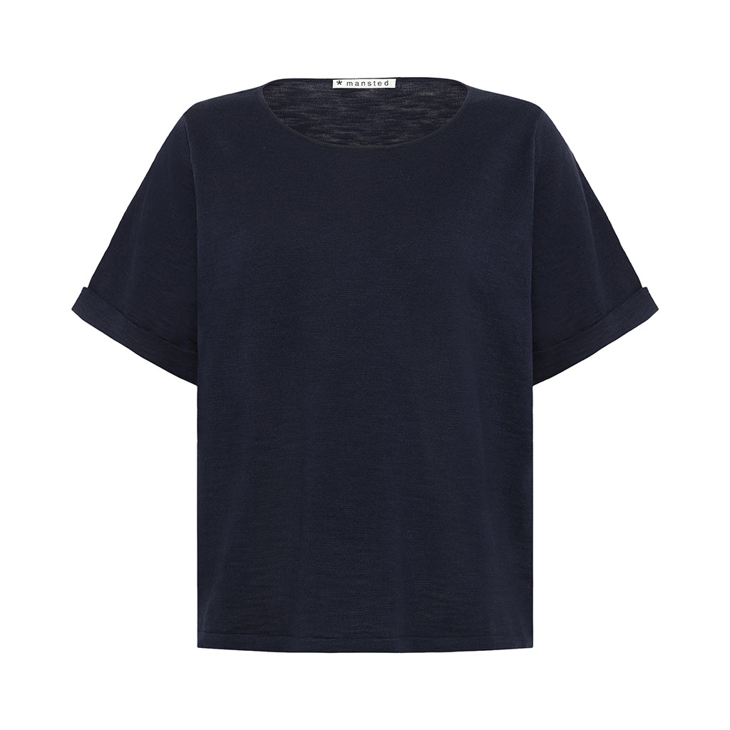 Mansted - Kat Organic Cotton Slub T Shirt - Navy