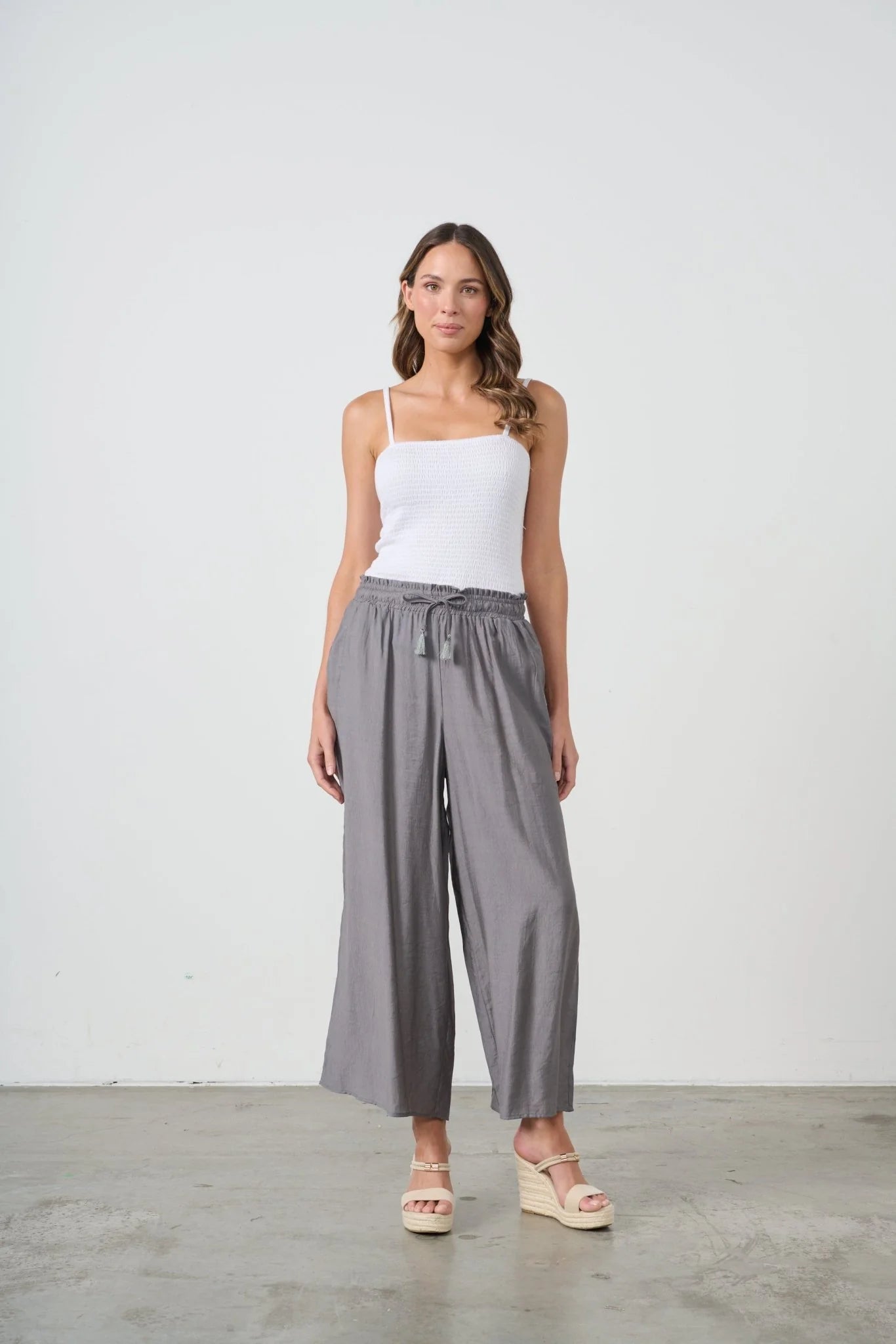 Caju - Wide Leg Palazzo Pant-Grey