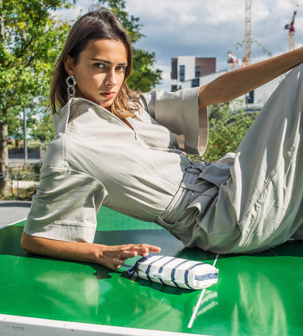 Anatole - Henri Micro-Umbrella - White/ Navy Stripe