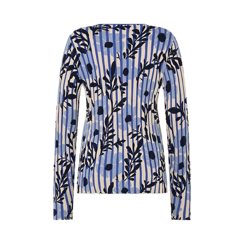 Mansted - Panama Flora Stripe Crew Cotton Knit-Blue