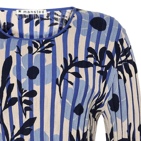 Mansted - Panama Flora Stripe Crew Cotton Knit-Blue