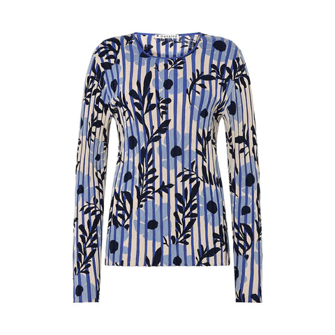 Mansted - Panama Flora Stripe Crew Cotton Knit-Blue