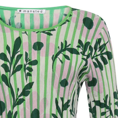 Mansted - Panama Flora Stripe Crew Cotton Knit-Green