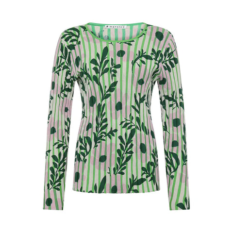 Mansted - Panama Flora Stripe Crew Cotton Knit-Green