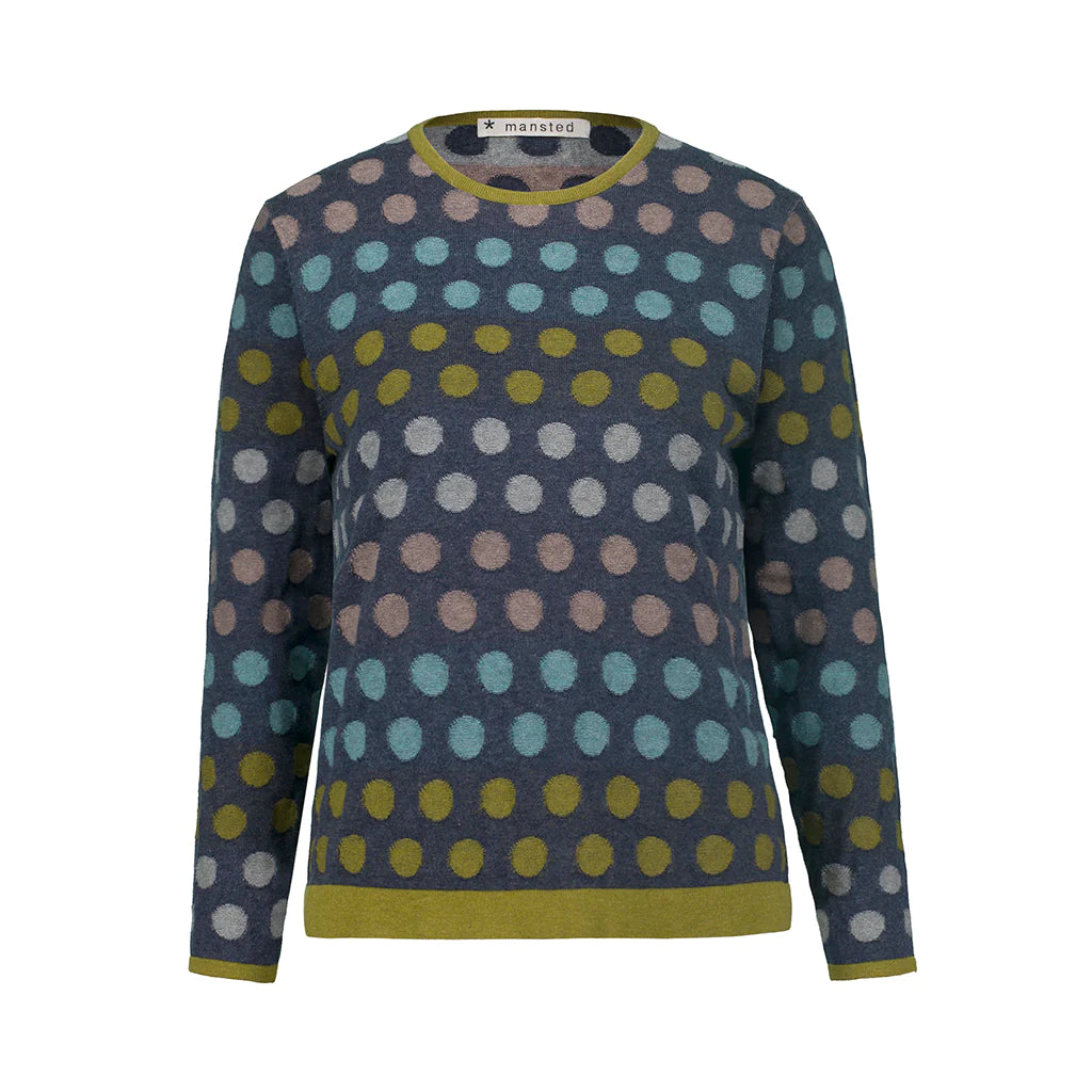 Mansted - Polka Eco Spot Crew Knit Soft Blue
