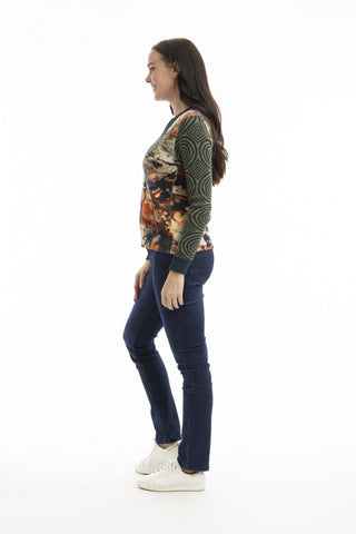 Orientique - Digital Print V Neck Jumper - Freebird