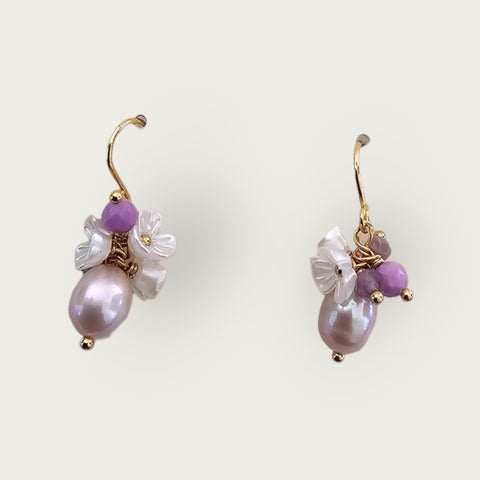 MCLuxe-Celeste Bloom - Vivid Bloom Flower Natural Pearl Purple Mica Earrings - R0104057
