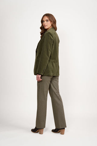 Vassalli - Shaped Lined Cord Blazer with Back Vent and Button Cuff Detail - Deep Sage