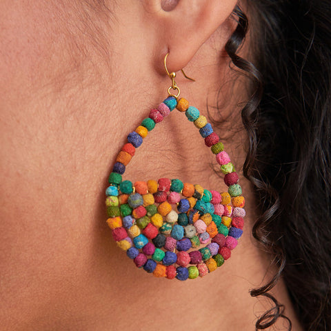 WorldFinds - Kantha Milieu Filled Teardrop Earrings