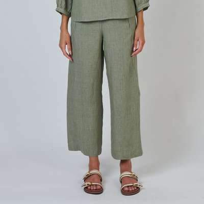 Naturals by O&J - Wide Leg Linen Pant- Artichoke