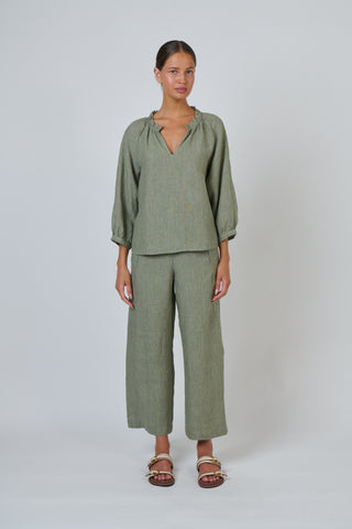 Naturals by O&J - Wide Leg Linen Pant- Artichoke